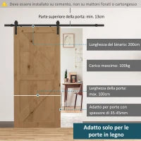 200cm Binario per Porta Scorrevole Kit Accessori con Binario e Rulli Portata 100kg Acciaio al Carbonio 200×4×0.6cm