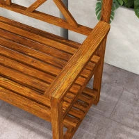 Panchina da Giardino 2 Posti in Legno con Ripiano e Braccioli, 125x58x88cm, Legno