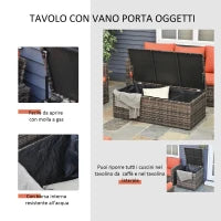 Set da Giardino 6 Pezzi in Rattan con Divani, Poltrone e Tavoli Contenitore, Marrone