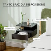 Comodino Sospeso per Camera da Letto con Cassetto e Mensola in Legno, 35x32x22.5cm, Nero