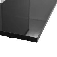 Tavolino da salotto moderno in vetro lucido con striscia LED regolabile e ruote girevoli, 80×80×40 cm, Bianco+Nero