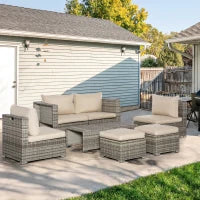 Salotto da Giardino in Rattan PE da 8 Pezzi con Poltrone, Tavolini e Sgabelli, Beige