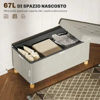 Panca Contenitore Pieghevole da 67L, Coperchio Imbottito e Rivestimento Vellutato, 76x38x38cm, Crema