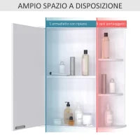 homcom Specchio Bagno Contenitore, Armadietto Bagno con Specchio, Anta Centrale e Mensole in Legno Bianco (66 x 17 x 63 cm)