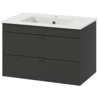 Mobiletto Sospeso per Lavabo con Lavabo in Ceramica e Cassetti Soft-Close Nero