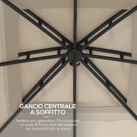 Gazebo da Giardino 3x3m in Acciaio con Doppio Tettuccio e Tende, Beige e Grigio