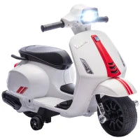 Moto Elettrica per Bambini 2-6 Anni con Batteria 6V Faro Clacson e Ruote di Supporto Bianco