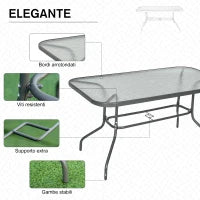 Tavolo da Giardino con Foro per Ombrellone, Arredamento da Esterno in Metallo e Vetro 140x80x70cm Grigio