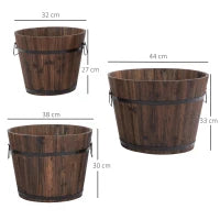 Set di 3 Vasi Secchielli per Piante Fiori , Set Vasi da Esterno in Legno di Diverse Dimensioni