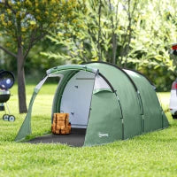 Tenda da Campeggio 2-4 Posti con Telo Impermeabile e Porte con Cerniera, 426x206x15 cm, Verde Scuro