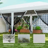 Gazebo Pieghevole 6x3 m in Acciaio con 6 Tende Zanzariera, color Crema
