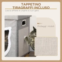 Casetta per Gatti con Tiragraffi, Cuscino e Pallina, in Legno e Poliestere, 35.5x35.5x42.5 cm, Crema e Grigio