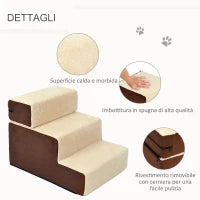 Scala per Cani e Cuccioli a 3 Gradini Rimovibili e Antiscivolo, Beige e Marrone, 54x40x39cm