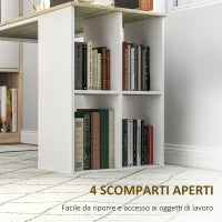 Scrivania per Computer Salvaspazio con 4 Ripiani Aperti, in Legno e Acciaio, 120x54x75 cm, Bianco e Rovere