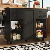 Isola cucina moderna, con spazio di conservazione multifunzionale, 127x46x91,5 cm, Nero