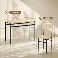 Set da Pranzo 5 Pezzi con Tavolo Rettangolare e 4 Sedie da Pranzo, in Legno e Metallo, Nero e color Legno