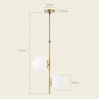 Lampada a Sospensione con 2 Paralumi in Vetro e Filo Regolabile, in Metallo, 32x15x51 cm, Bianca e Oro