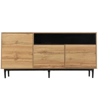 Credenza Moderna in Legno con Tre Ante e Ripiani, Design Salvaspazio, 160x35x76 cm, color Legno Naturale