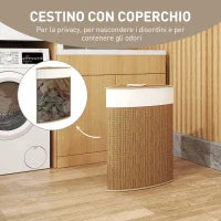 Cesto Portabiancheria Angolare in Bambù da 55L con Sacco Estraibile e Coperchio Removibile, 35x35x60 cm, Marrone