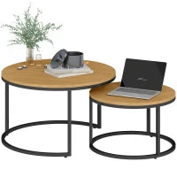 Set di 2 tavoli bassi ad incastro design industriale piano effetto cemento gambe in metallo marrone