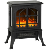 Camino elettrico con effetto fiamma 3D, 1800/900 W, termostato regolabile, 39x24x48cm, Nero