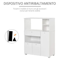 Mobile Cucina per Microonde con Armadietti, Mensole e Cassetto, Credenza Moderna in Legno 90x40x120cm Bianco