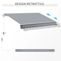 Tenda da Sole per Esterno Avvolgibile a Manovella in Metallo e Alluminio, 395x245 cm, Grigio