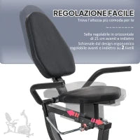 Cyclette Orizzontale Magnetica 8 Resistenze, Display LCD, Sedile Regolabile ed Elastici per Braccia