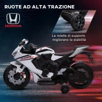 Moto Elettrica per Bambini con Licenza HONDA, Batteria 6V Ricaricabile, Velocità 3km/h, Bianco
