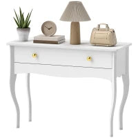 Tavolo Toeletta e Consolle da Ingresso con Ampio Cassetto in Legno, 100x40x74 cm, Bianco