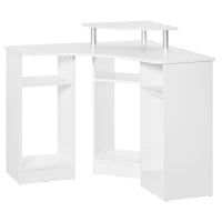 Scrivania Angolare con 3 Sezioni, Scrivania per Camera o Ufficio, Scrivania PC in Legno con Ripiano Monitor, Bianco