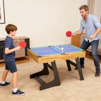 Tavolo da Gioco 13 in 1 Pieghevole con Calciobalilla, Ping Pong, Hockey, Biliardo, Scacchi e Altri, Noce