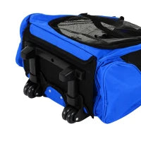 Trasportino Zaino 2 in 1 per Cani e Gatti con Tasche Laterali, Maniglia Telescopica e Ruote, 42x25x55cm, Azzurro