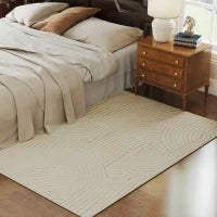 Tappeto Tessuto a Macchina, Versatile e Antiscivolo, 200x140x1,7 cm, Crema