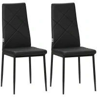 Set di 2 Sedie da Pranzo Moderne con Schienale Alto in Finta Pelle e Acciaio, 41x50x97 cm, Nero