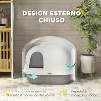 Lettiera per Gatti Chiusa con Gattaiola e Paletta, in PP, 58x46x39 cm, Grigio Chiaro e Bianco