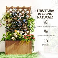 Letto per Orto Rialzato con Traliccio per Rampicanti e Pergola Superiore, 64x33x122 cm, Legno