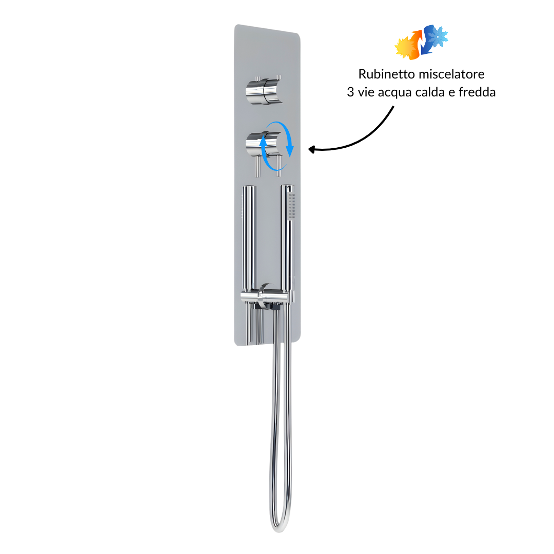 Wall kit a parete da incasso a muro acciaio inox + soffione doccia a parete acciaio inox punta quadrata con cascata