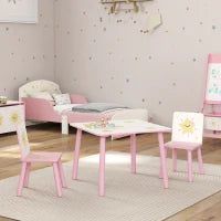 Set Arredo Cameretta con Tavolo e 2 Sedie per Bambini da 3-8 Anni con Fantasia a Stelle, Rosa