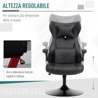 Sedia da Gaming Ergonomica ad Altezza Regolabile, in Finta Pelle e Metallo, 67x71x106-112 cm, Nero