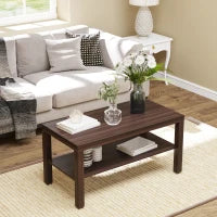 Tavolino da Salotto Rettangolare Classico con Ripiano Portaoggetti in Legno 90×45×44.5cm