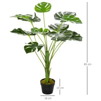 Monstera Artificiale in Plastica con 13 Foglie, Pianta Finta con Vaso per Interno ed Esterno Alta 85cm
