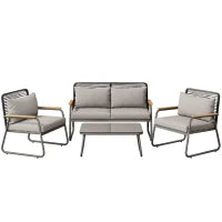 Set da giardino per 4 persone con divano doppio, 2 poltrone singole e tavolino da caffè, 118x69x78 cm, Grigio