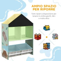 Scaffale Portagiochi per Bambini con Ripiani e Cassetti Rimovibili, Verde