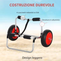 Carrellino da Spiaggia Pieghevole per Kayak e Canoa con Paraurti, in Alluminio e NBR, 70x40x42 cm