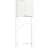 Mobile Bagno Sopra WC e Lavatrice con Armadietto e Ripiano Aperto, 64x20x180 cm, Bianco