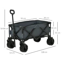 Carrello da Giardino Carico max 70kg con Maniglia Telescopica, in Metallo e Tessuto Oxford, 108x55 cm, Grigio