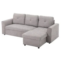 Divano Letto a 3 Posti con Funzione Letto, Divano Letto con Chaise Longue, Divano Imbottito, Grigio