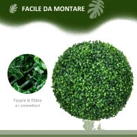 Set di 2 Piante Finte Sfera di Bosso Ø40cm, Decorazione per Interno ed Esterno, Verde