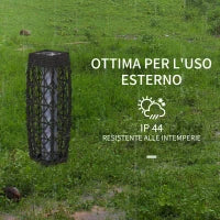 Lampada Solare da Giardino con Illuminazione LED, in Acciaio e Rattan PE, 20x20x68 cm, Grigio